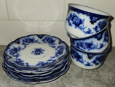 Buy Grindley Flow Blue Florida Pattern 3 Tea Cups And 4 Matching Saucers  Very Nice! • 47.21£