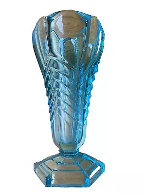 Buy Vintage Davidson Chevron Vase Glass Art Deco Turquoise Blue. 16cm. Lovely. VGC • 16.99£