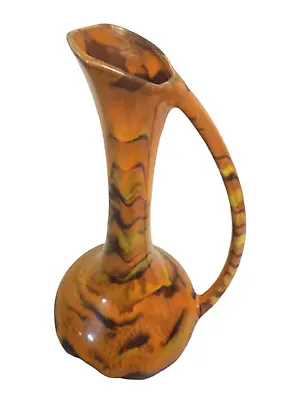 Buy VTG Sculptural Brown And Orange Mid Century  Drip Glaze Vase Pitcher With Handle • 39.85£