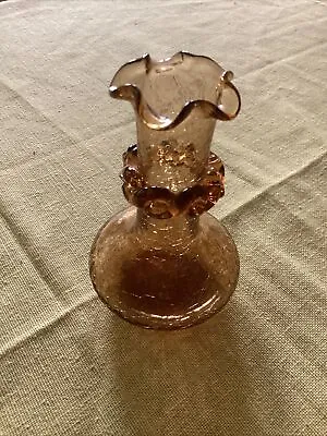 Buy Kanawha Glass Hand Blown Ruffled Amber Crackle Bud Vase Rigaree Ribbon Vintge • 6.61£
