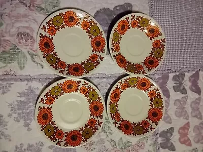 Buy Arklow Pottery Vintage Sunflower Pattern Ironstone Irish 4 Cups And Saucers • 15£