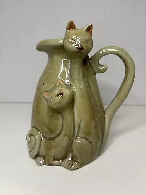 Buy Two Loving Cats ~ Art Pottery Pitcher/Jug ~ Glazed ~ 6 1/2  Tall ~ VERY NICE • 24.12£