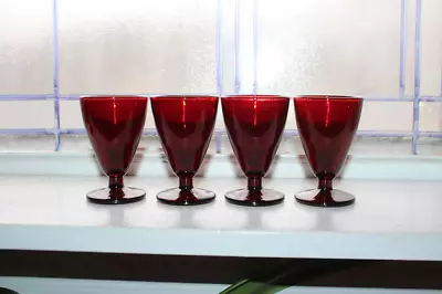 Buy Vintage Anchor Hocking Royal Ruby Red Footed Cordial Glasses 3.5  Set Of 4 MCM • 20.75£