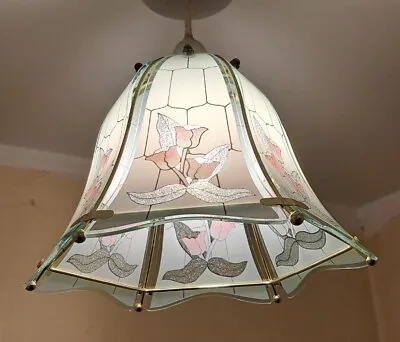 Buy Frosted Glass Stained Floral Panel Light Shade Hanging Ceiling Tiffany Style • 24.99£