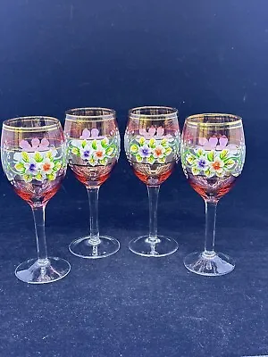 Buy Gorgeous Bohemian Crystal Enameled Hand Painted Set Of 4 Wine Glass • 47.93£