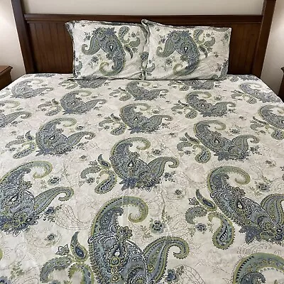 Buy Pottery Barn Annie Paisley Blue Green Duvet Cover  Queen With Shams • 120.13£