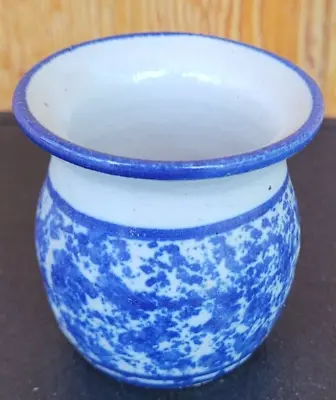 Buy Vtg Spongeware Stoneware Pottery Toothpick Holder Blue White Artist Signed Mark • 4.31£