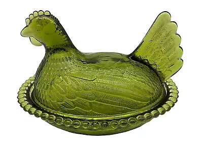 Buy Indiana Glass Co. Vintage Green Hen On Nest Candy Dish MCM Glassware Collectible • 33.01£