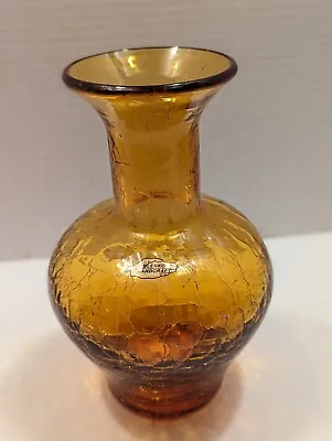 Buy BLENKO Amber Crackle Glass Bulbous Vase Mint With Sticker Signed + Dated 8  T • 52.35£