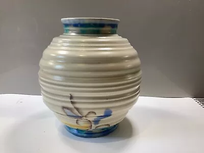 Buy Vintage Large Hand Painted Ribbed Carlton Ware Vase With A Blue Collar & Base • 18£