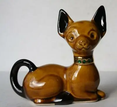 Buy Chihuahua Dog Figurine Brown Pottery Green Jeweled Collar Beauty Regal Sitting - • 17.06£