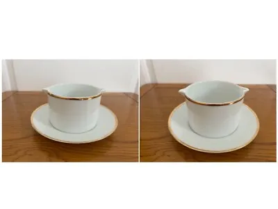 Buy 2 Thomas Germany Medaillon Thick Gold Band Sauce Boats With Fixed Stand/Saucers • 8.75£