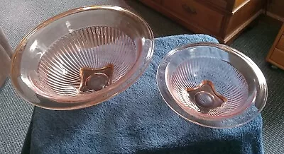 Buy 2 Pink Depression Glass Serving Bowls 7  & 10 . No Nick's Or Chips Very Good • 16.28£