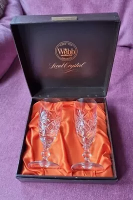 Buy Webb Continental Hand Cut Lead Crystal / 2 Champagne Glasses / Unused In Box • 15£