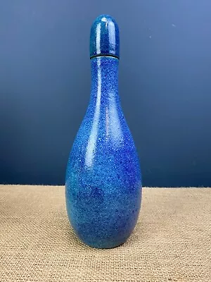 Buy Vintage Mid Century French Art Pottery Blue Skittle Shaped Bottle-signed • 20£