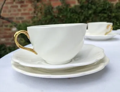 Buy Coalport Porcelain White & Gold Swirl Pattern Trio Tea Cup Saucer Plate • 10.99£