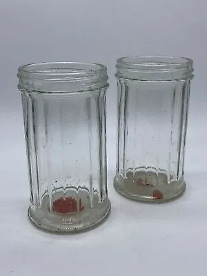 Buy Pair Of Vintage Ridged Clear Pressed Glass Candle Jars/ Holders  • 7.99£