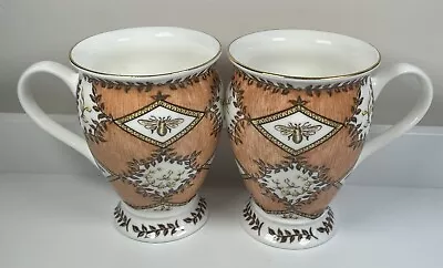 Buy Pair Queens Fine Bone China 4.5 Inch Stunning Brown White Gold Mugs Leaves Bees • 17.95£