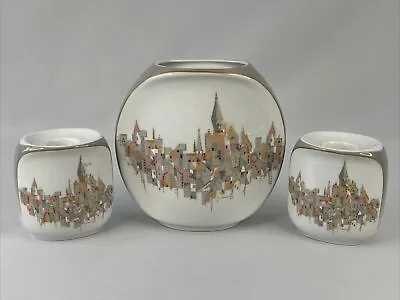 Buy RARE Kaiser W Germany White Village Design Porcelain Candle Holders & Vase Set • 60£