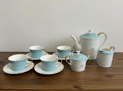 Buy YALONG Blue And Gold Detail Fine China Tea Set For Four • 125£