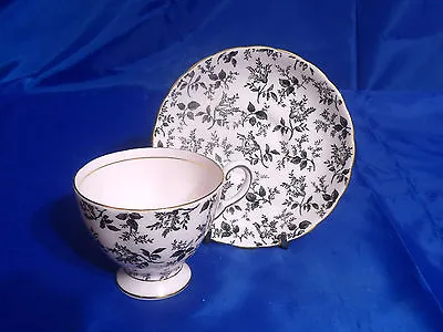 Buy TUSCAN CUP & SAUCER - Pink Background, Black Leaves, Gold Ring/Trim/Accents • 38.42£