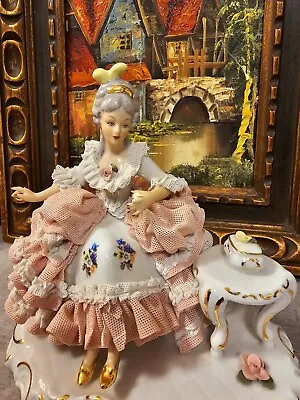 Buy DRESDEN Lace VOLKSTEDT Porcelain LACE Figurine COUNTESS On BENCH Antique • 225.77£