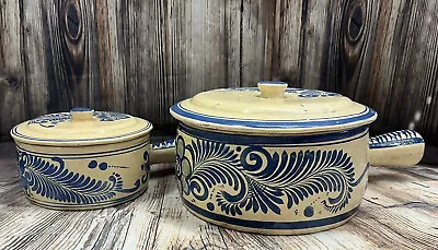 Buy Vintage 1960s TONALA MEXICO Pottery Covered Pots & Lids, Blue Feather Design • 9.44£