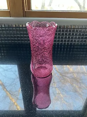 Buy VINTAGE Hand Blown Pink Crackle Art Glass Vase  7 H • 28.45£