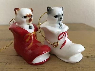 Buy Christmas Cats In Stockings Ornaments Bone China Vintage • 14.20£