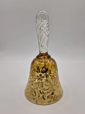 Buy Vintage Glass Bell Swirled Handle Gold Floral Decoration 16cm • 9.99£