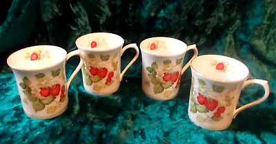 Buy FOUR Queen's China Virginia Strawberry Bone China Mugs • 22.50£
