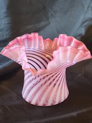 Buy Fenton Cranberry Pink Optic Swirl Vase Hat Ruffled Edge 4 1/2  Tall • 36.59£