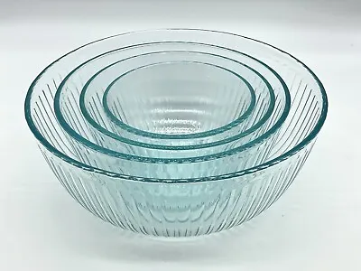 Buy Vintage Pyrex Clear/Blue Ribbed Nesting Mixing Bowls Set Of 4 • 54.81£