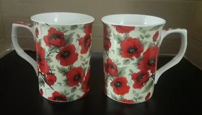 Buy 2 X Leonardo Collection Poppy Poppies Mug Coffee Cup Floral Fine China Pair Set • 2.99£