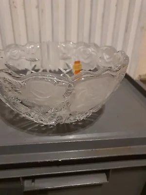 Buy  Heavy Crystal Anna Hutte Bleikristall Fruit Bowl Frosted Raised Roses  • 12£