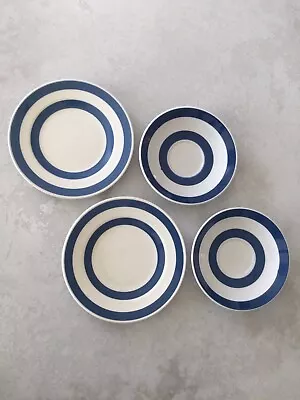 Buy 4 Pcs. Vintage Staffordshire ChefWare Blue White Small Plates & Saucers • 10£