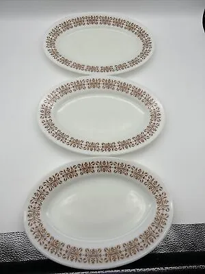 Buy 3 Pyrex Tableware 793 Copper Filigree Milk Glass Oval 11.5x8  Plates • 14.47£