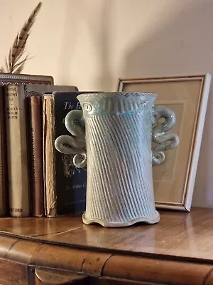 Buy Unique Spiral Tide Scottish Studio Pottery Sea Green Double Handle Amphora Vase • 44.99£