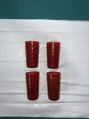 Buy Vintage Ruby Red Hobnail Glasses/Tumblers Anchor Hocking Set Of 4 1930's • 16.13£