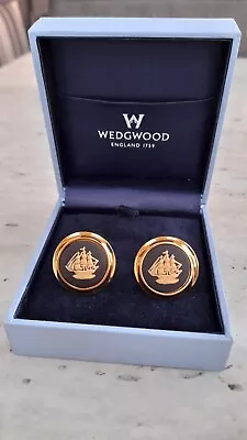 Buy Wedgwood Jasper Cufflinks - Ship - Very Dark Navy Blue - 5 Micron Gold Plated  • 15£