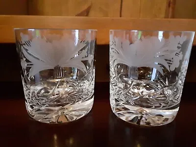 Buy 2 X Royal Brierley Crystal HONEYSUCKLE Whiskey Glass Tumblers 8.5cm • 24.99£