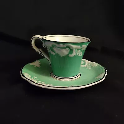 Buy Pretty Vintage George Jones Crescent Rhapsody Green Cabinet Teacup & Saucer • 12.99£