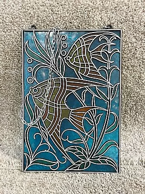 Buy Vintage Stained Glass Panel Picture Art Work Fish Design Wall Hanging • 32.99£