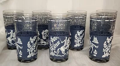 Buy Vintage Hazel Atlas Arabian Knights Blue Wedgwood Glass Tumblers Set Of 7 • 47.44£