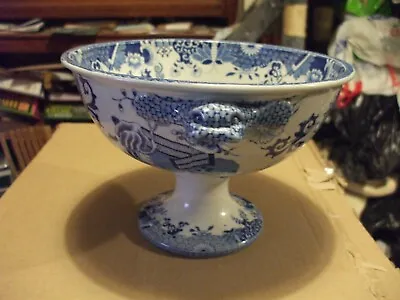 Buy ' Spode Stone China ' 'grasshopper'  - Blue And White Pedestal And Handled Bowl • 175£