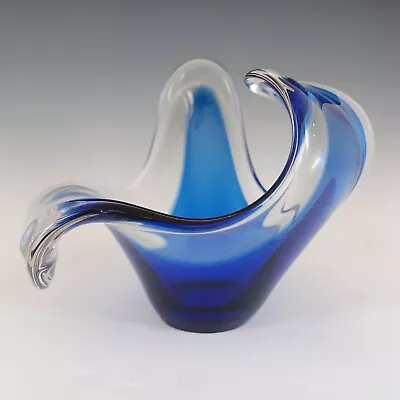 Buy MARKED Bayel French Blue & Clear Glass Sculpture Bowl • 45£