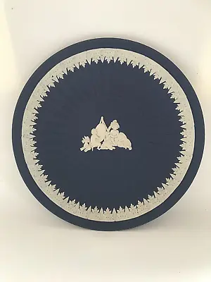 Buy Wedgwood Dark Blue Jasper Ware Large Cupid Fluted Plate In Excellent Condition. • 44.99£
