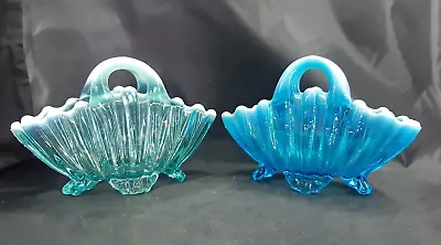 Buy 2 Antique Victorian Davidson Glass Blue Pearline Brideshead Baskets Rd.130643 • 22.99£