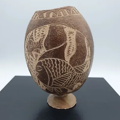 Buy Jamaican Hand-carved Gourd Drinking Vessel Carved Fish & Flower Design 4.75  • 11.99£