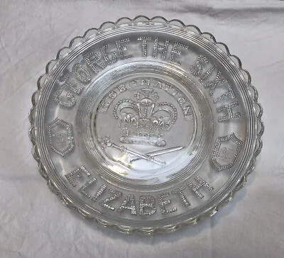 Buy King George The Sixth 1937 Coronation Elizabeth Glass Commemorative Plate • 12£